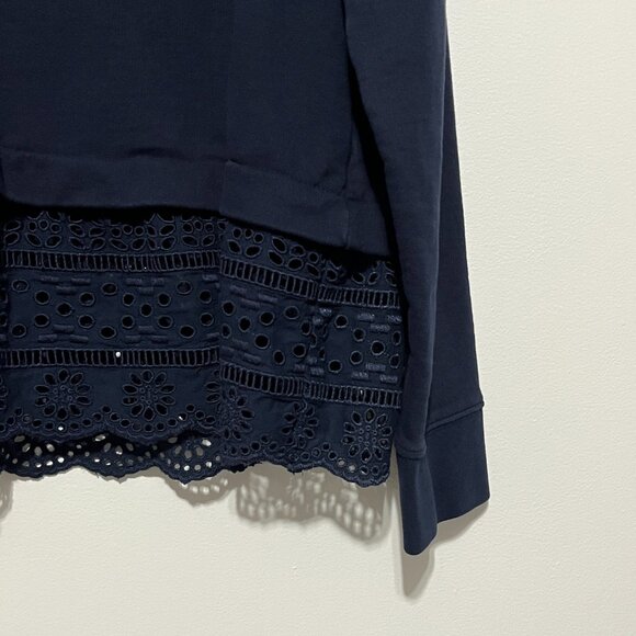 J Crew Womens Eyelet Hem Sweatshirt Sz L Navy Blue French Terry Soft Girl Comfy - Picture 3 of 7